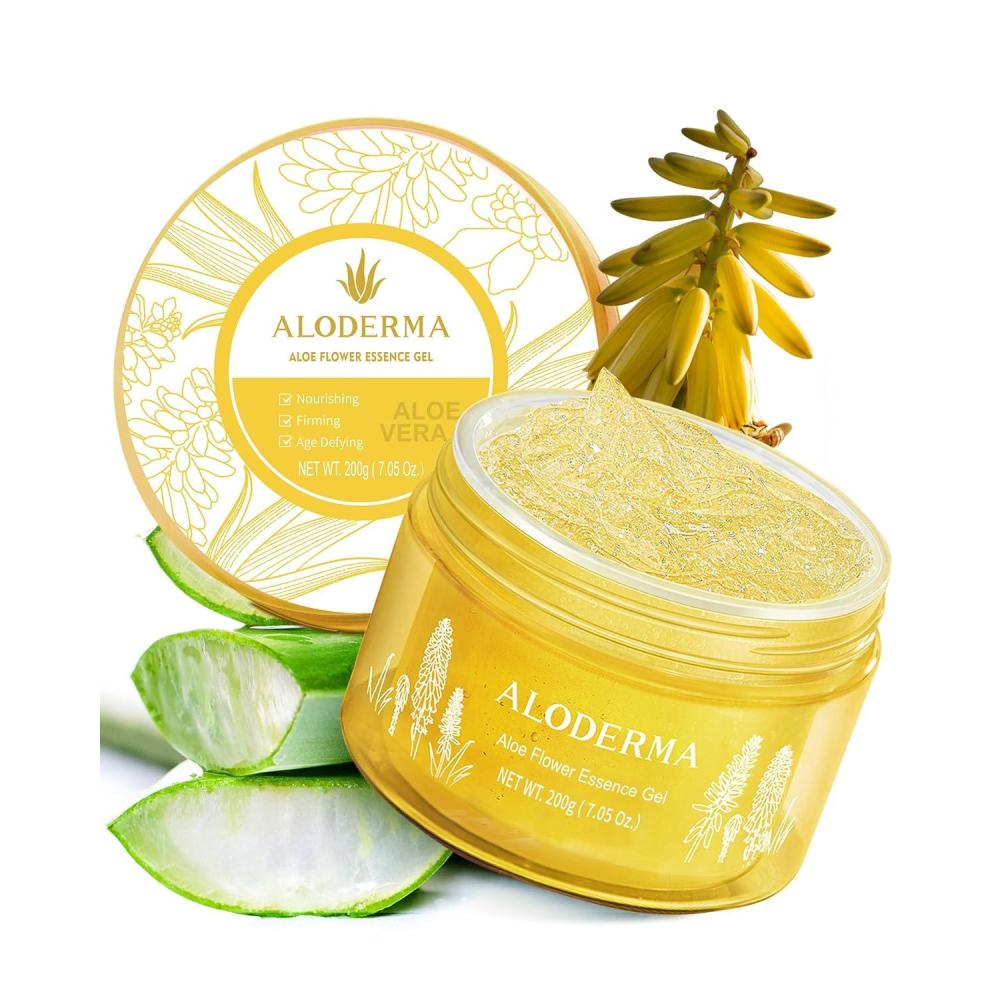 image:imageAloderma AgeDefying 24K Gold Leaf Aloe Flower Essence Gel Made within 12 Hours of Harvest Luxurious Aloe Gel with Allantoin amp Hyaluronic Acid for a Glowing Shimmering Youthful Complexion 7oz7 Ounce Pack of 1