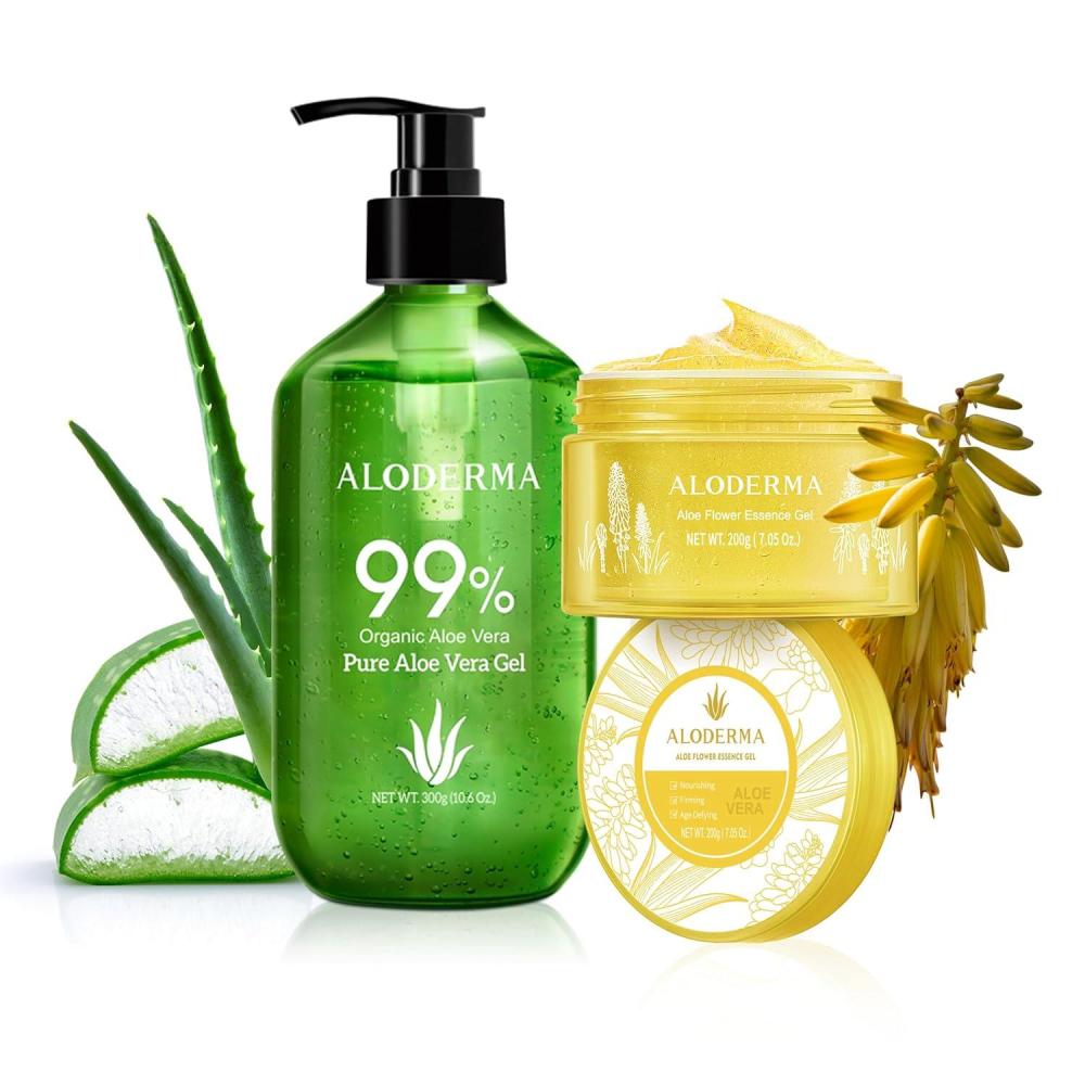 image:imageAloderma Aloe Vera Gel Set 2 Pack  Aloe Flower Essence Gel 300 Pure Aloe Vera Gel