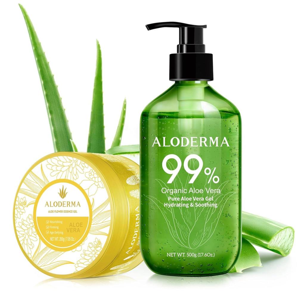 image:imageAloderma Aloe Vera Gel Set 2 Pack  Aloe Flower Essence Gel 500 Pure Aloe Vera Gel