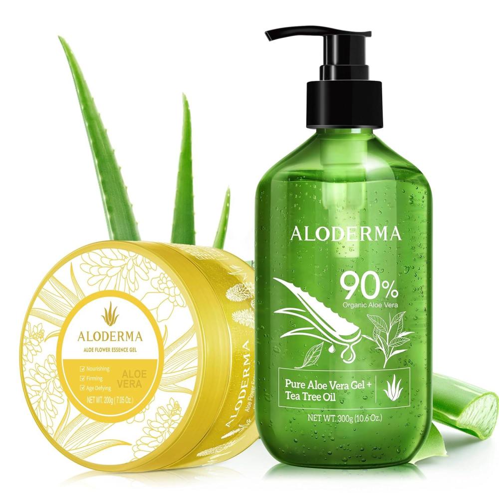 image:imageAloderma Aloe Vera Gel Set 2 Pack  Aloe Flower Essence Gel Aloe Vera Gel  Tea Tree Oil