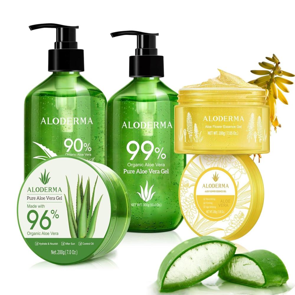 image:imageAloderma Aloe Vera Gel Set 4 Pack  Aloe Flower Essence Gel Pure Aloe Gel Aloe Vera Gel  Tea Tree Oil 200g Aloe Gel