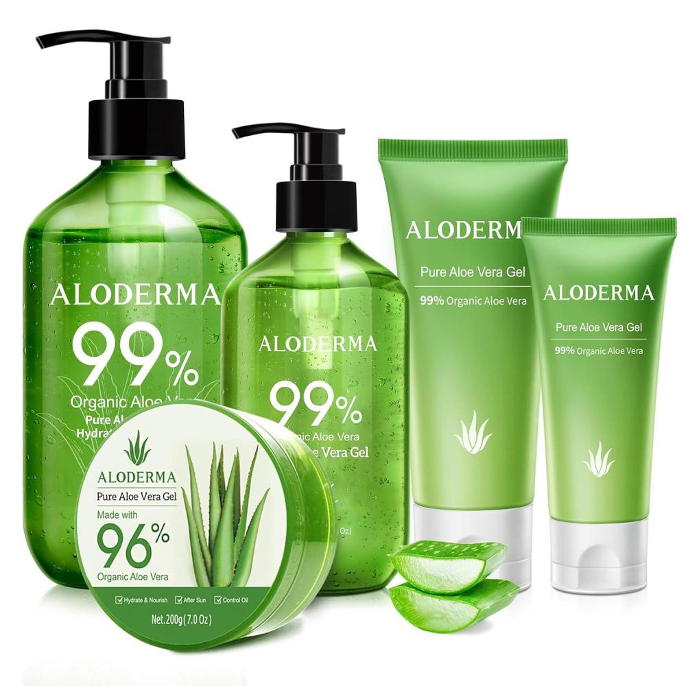 image:imageAloderma Aloe Vera Gel Set 5 Pieces  45g Aloe Vera Gel 114g Aloe Vera Gel 300g Aloe Vera Gel 300g Aloe Vera Gel  Tea Tree Oil 200g Aloe Vera Gel