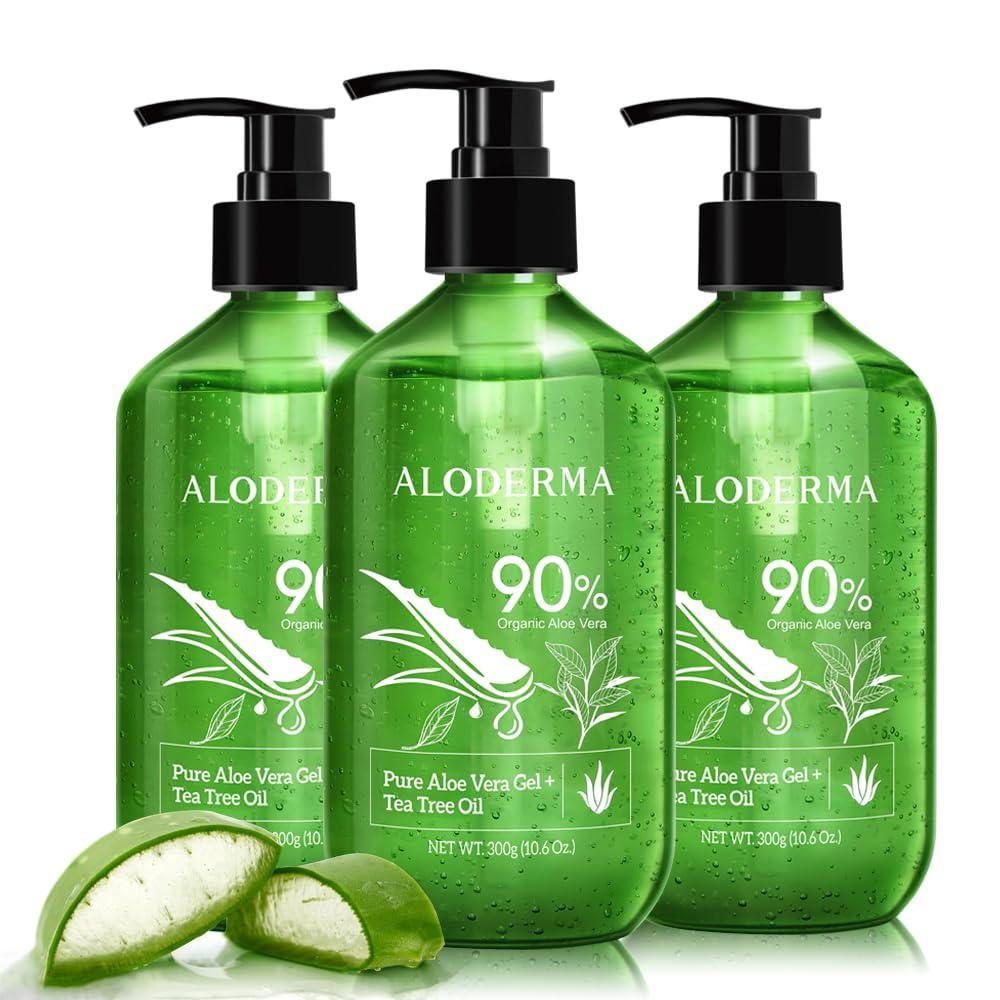 image:imageAloderma Organic Aloe Vera Gel for Skin  Tea Tree Oil Made within 12 Hours of Harvest Soothing Pure Aloe Vera Gel for Face Works Great for Oily Skin Dry Scalp Aftershave Natural Aloe  106 Oz3