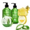 Aloderma Aloe Vera Gel Set 4 Pack – Aloe Flower Essence Gel, Pure Aloe Gel, Aloe Vera Gel + Tea Tree Oil, 200g Aloe Gel