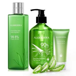 All Purpose Aloe Vera Gel Set – 3 Pieces – Skin Hydrator, 300g Aloe Vera Gel + Tea Tree Oil & 45g Aloe Gel Travel Size