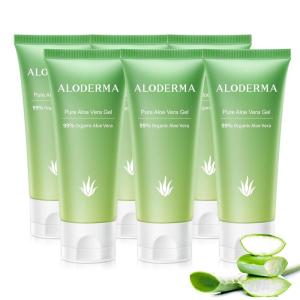 Aloderma 99% Organic Aloe Vera Gel Made within 12 Hours of Harvest, Easy Travel Size Tube for Body, Face, & Scalp, Cooling, Soothing Instant Relief for Skin & Sunburn, Hydrating Aloe Gel, 1.5oz(1.5 Ounce (Pack of 6))