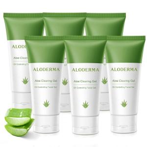Aloderma Aloe Clearing Gel for Clear Complexion with 90% Organic AloeVera – Moisturizing, Oil Controlling Facial Lotion with Allantoin, Wintergreen Extract – Soothing, Skin Calming Aloe Gel, 2.8oz(2.8 Ounce (Pack of 6))