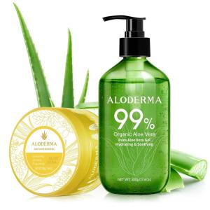 Aloderma Aloe Vera Gel Set 2 Pack – Aloe Flower Essence Gel, 500 Pure Aloe Vera Gel