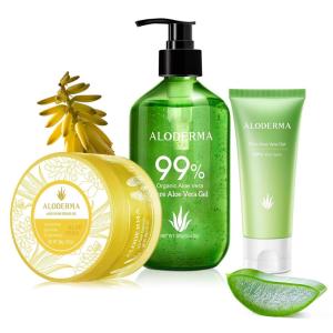 Aloderma Aloe Vera Gel Set 3 Pack – Aloe Flower Essence Gel, Pure Aloe Vera Gel, Travel Size Aloe Gel