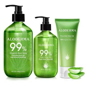 Aloderma Aloe Vera Gel Set, 3 Pieces – 500g Aloe Vera Gel, 300g Aloe Vera Gel, 114g Aloe Vera Gel