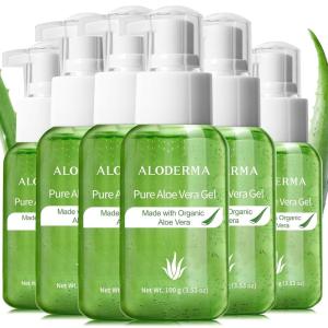 Aloderma Pure Aloe Vera Gel Made within 12 Hours of Harvest with 99% Organic Aloe Vera for Easy Travel Size for Body, Face, & Scalp, Cooling, Soothing Relief for Skin & Sunburn, 3.53oz x 3blts(3.53 Fl Oz (Pack of 6))