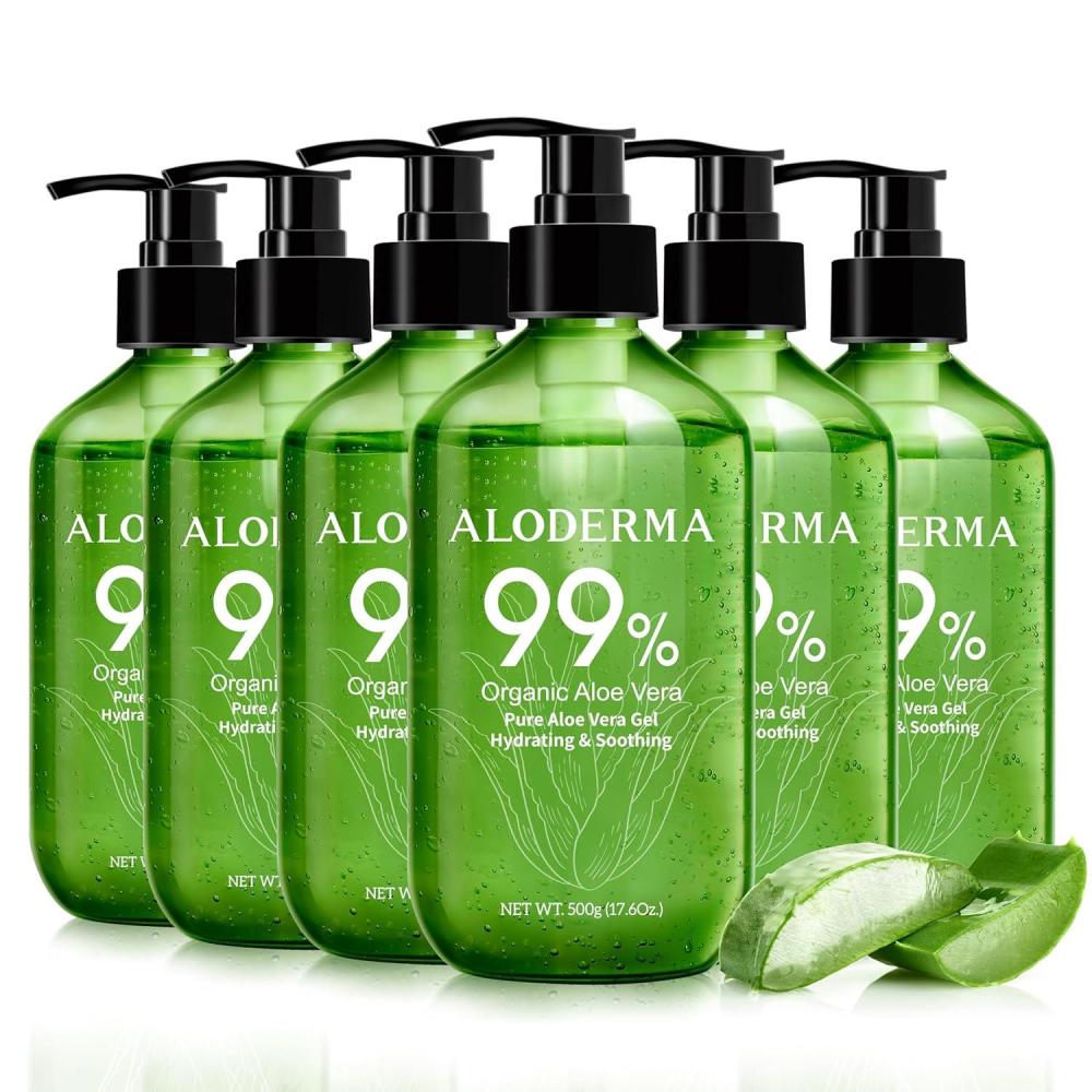 image:imageAloderma 99 Organic Pure Aloe Vera Gel Made within 12 Hours of Harvest 176oz Value Pump Lightweight NonSticky Aloe Vera Gel for Sunburn Relief Natural Soothing Aloe Vera for Face amp Hair176 Fl Oz Pack of 6