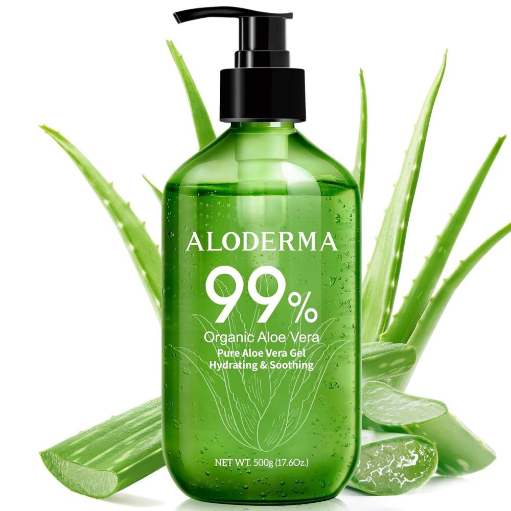 image:imageAloderma 99 Organic Pure Aloe Vera Gel Made within 12 Hours of Harvest 176oz Value Pump Lightweight NonSticky Aloe Vera Gel for Sunburn Relief Natural Soothing Aloe Vera for Face amp Hair176 Fl Oz Pack of 1