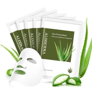 Aloderma Firming Sheet Masks with 89% Organic Aloe Vera 5 pcs – Formulated for Age-Defying Results with Hyaluronic Acid & Arginine, Intense Hydration & Nourishment for Plump, Supple, Rejuvenated Skin(Firming)