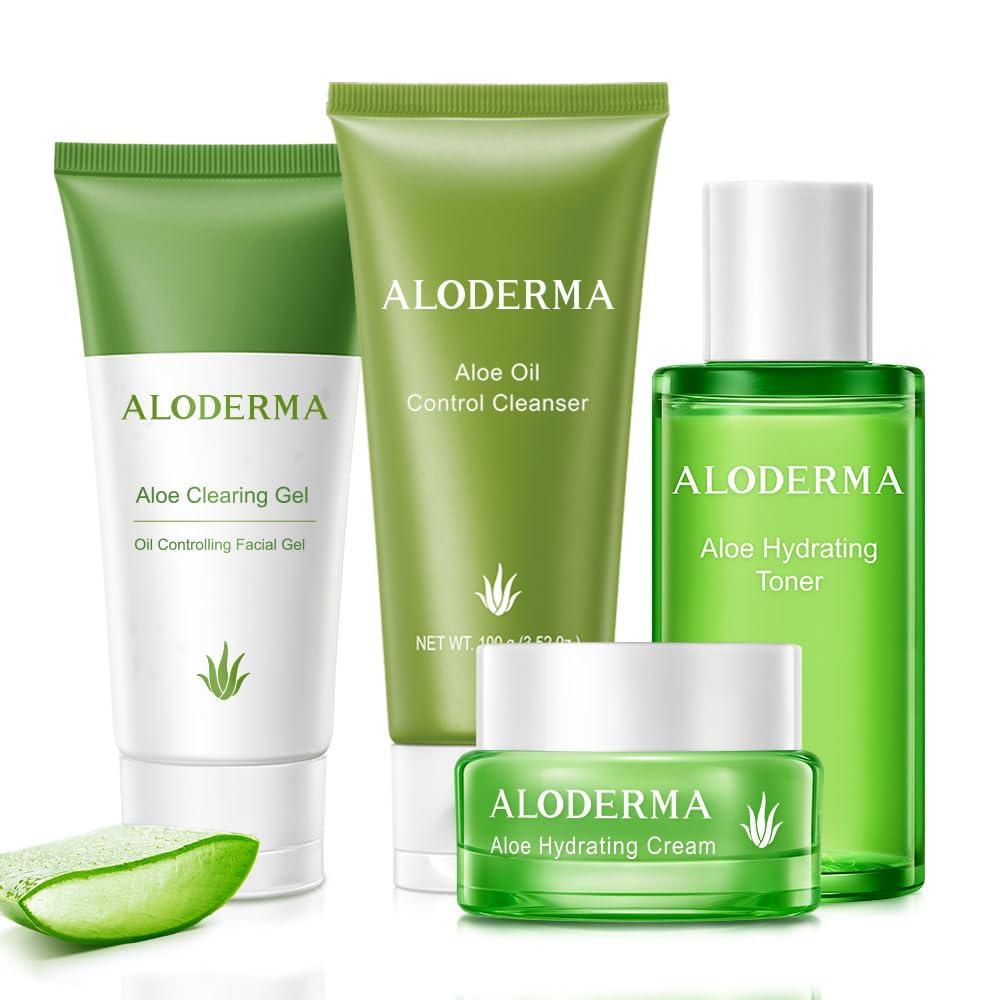 image:imageAloderma Aloe Oil Controlling Set 4 pcs  Aloe Clearing Gel Oil Controlling Cleanser Hydrating Cream Hydrating Toner