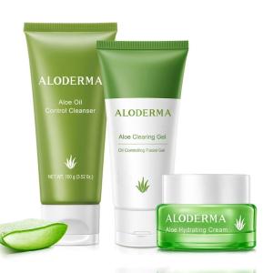 Aloderma Aloe Oil Controlling Set, 3 pcs – Aloe Clearing Facial Gel, Oil Controlling Cleanser, Hydrating Cream