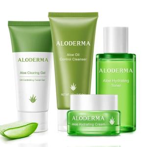 Aloderma Aloe Oil Controlling Set, 4 pcs – Aloe Clearing Gel, Oil Controlling Cleanser, Hydrating Cream, Hydrating Toner