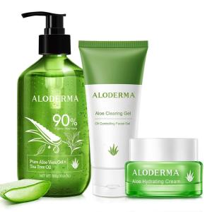 Aloderma Oil Controlling Set, 3 pcs – Aloe Clearing Gel, Aloe Vera Gel + Tea Tree Oil, Hydrating Cream