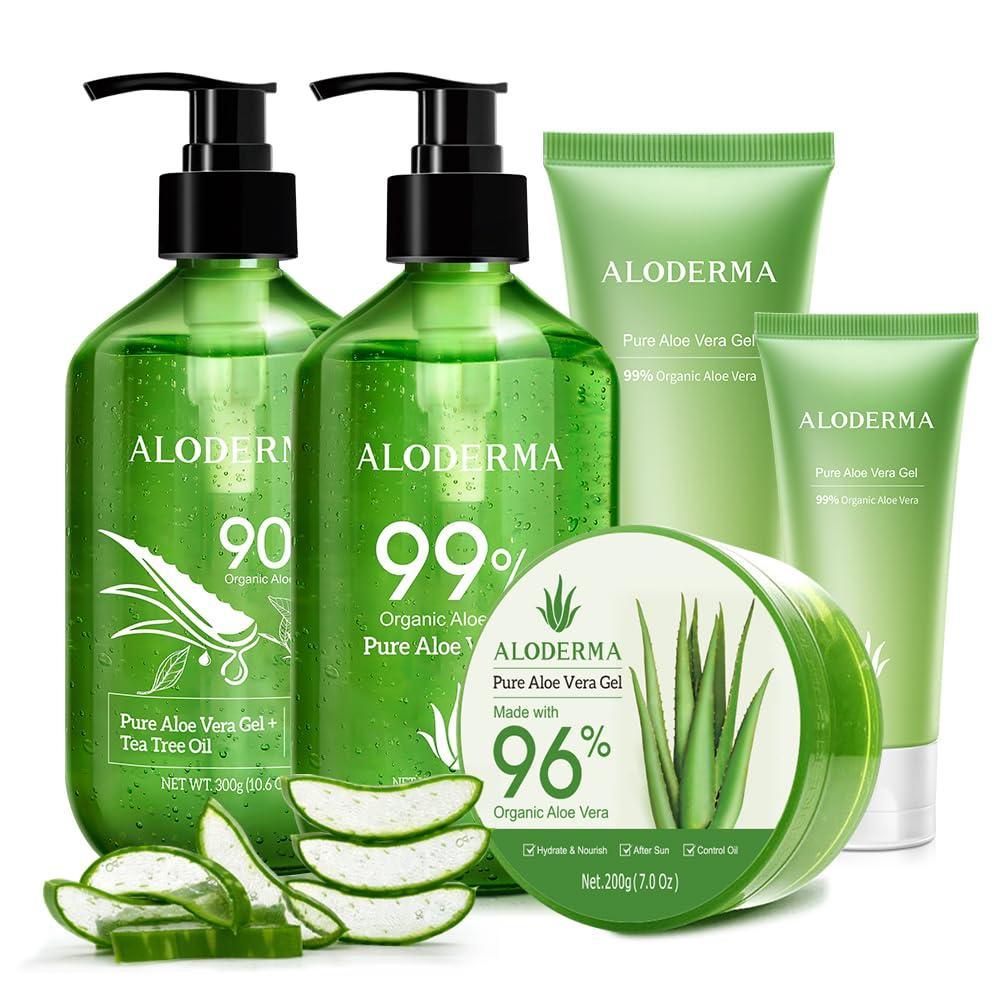 image:imageAll Purpose Aloe Vera Gel Set  6 Pieces  300g Aloe Gel 2pcs x 300g Aloe Gel  Tea Tree Oil 200g Gel 114g amp 45g Gels