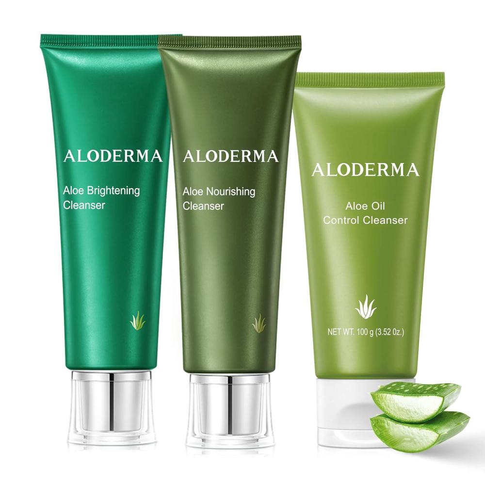 image:imageAloderma Aloe Cleanser Set 3 Pieces  Nourishing Brightening Oil Controlling Cleansers  Face Wash Set