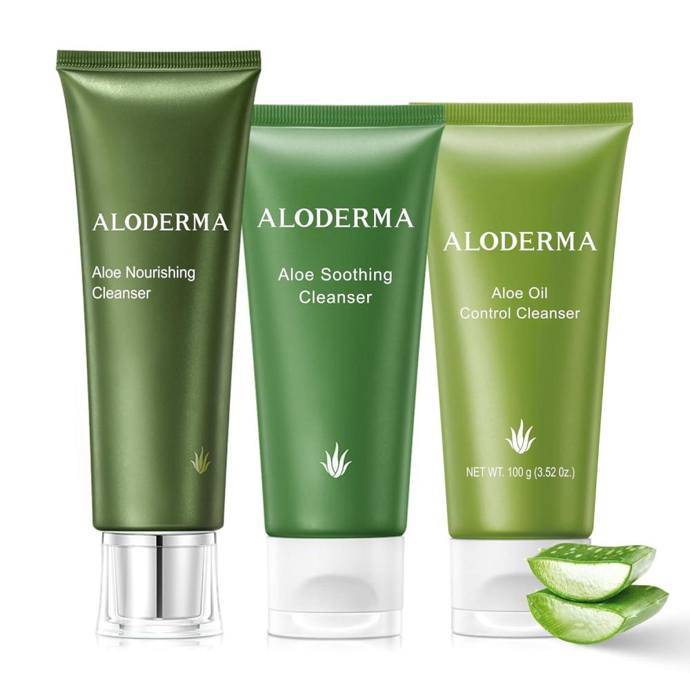 image:imageAloderma Aloe Cleanser Set 3 Pieces  Nourishing Soothing Oil Controlling Cleansers  Face Wash Set