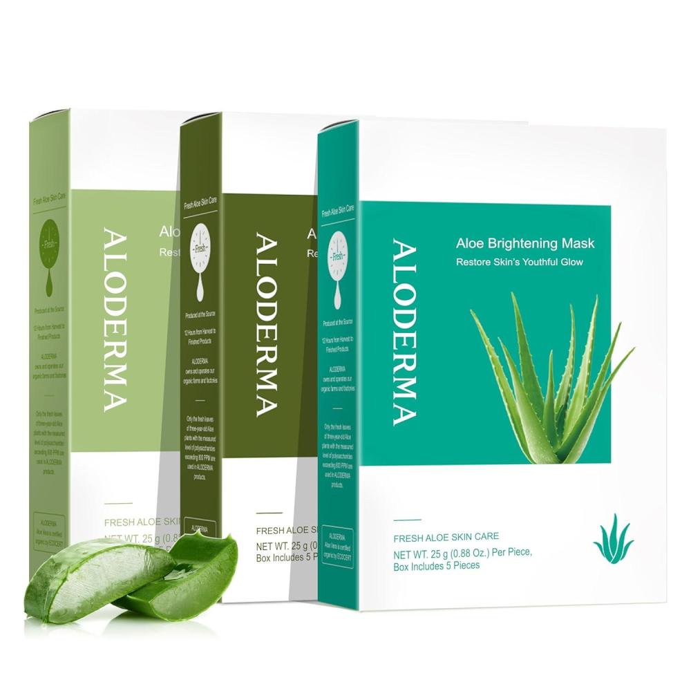 image:imageAloderma Aloe Face Sheet Mask Set 3 Pack Hydrating Mask Brightening Mask Firming Mask