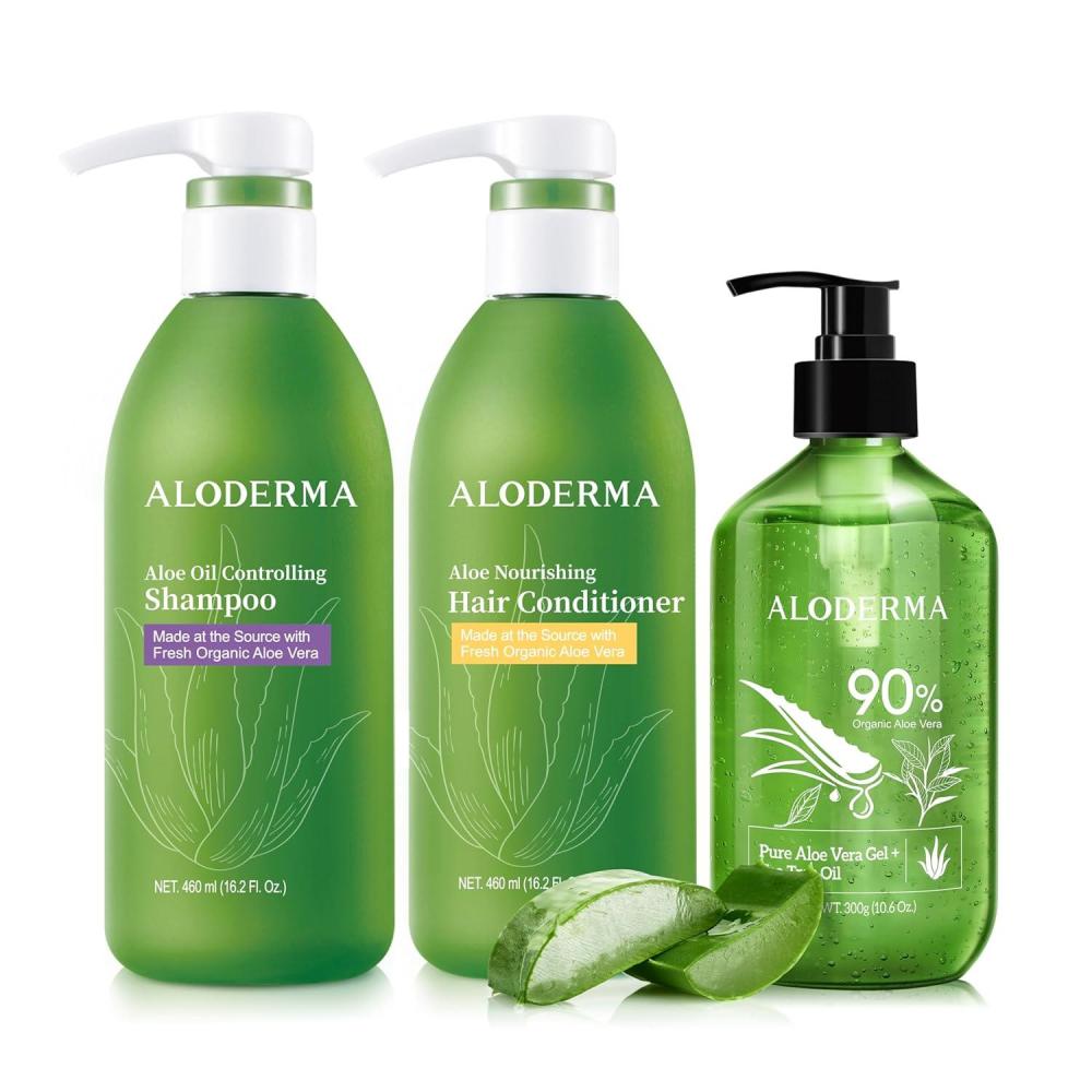 image:imageAloderma Aloe Hair amp Body Care Set Oil Controlling Shampoo Nourishing Conditioner 300g Aloe Vera GelTea Tree Oil