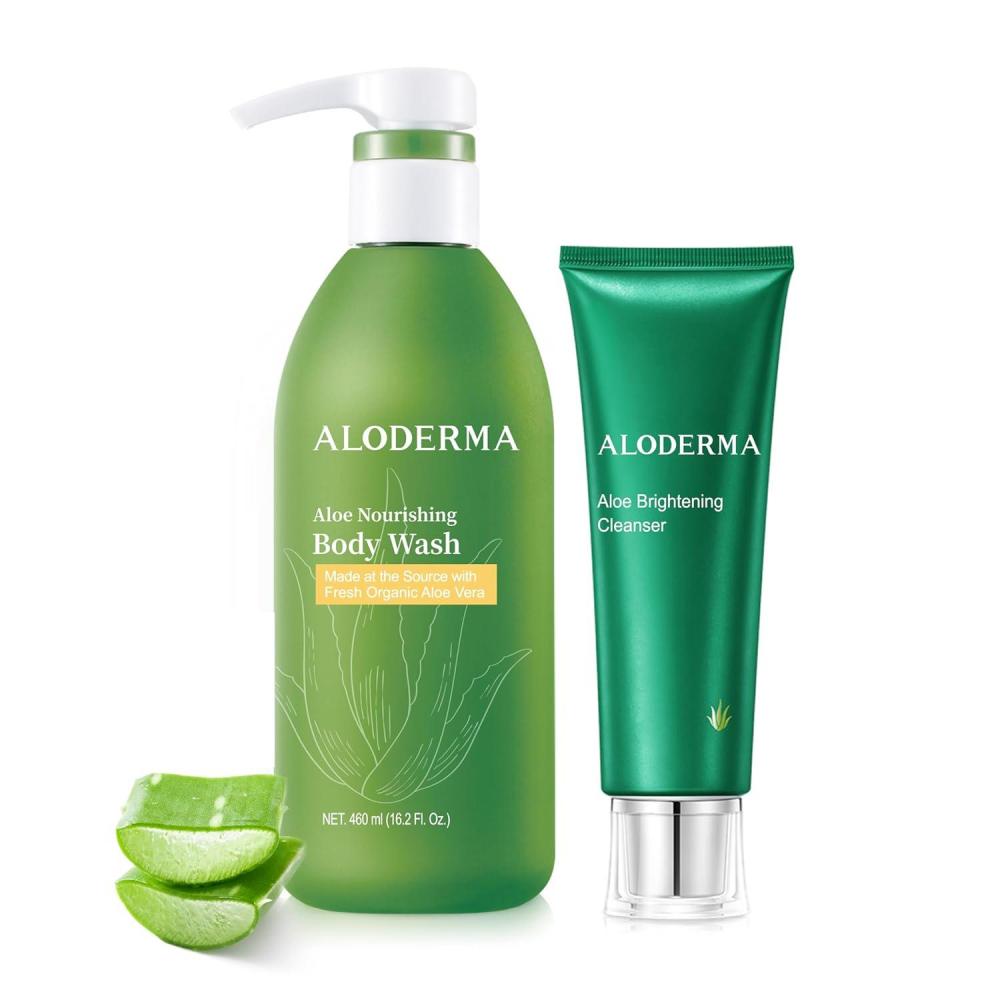 image:imageAloderma Aloe Shower Set  Nourishing Body Wash Brightening Facial Cleanser  Hydrating Moisturizing