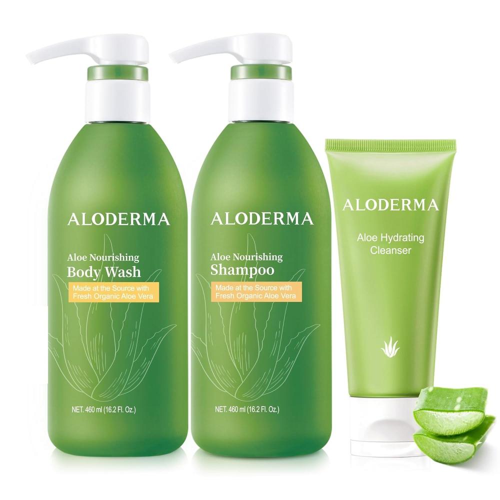 image:imageAloderma Aloe Shower Set  Nourishing Body Wash Nourishing Shampoo Hydrating Facial Cleanser  Hydrating Moisturizing