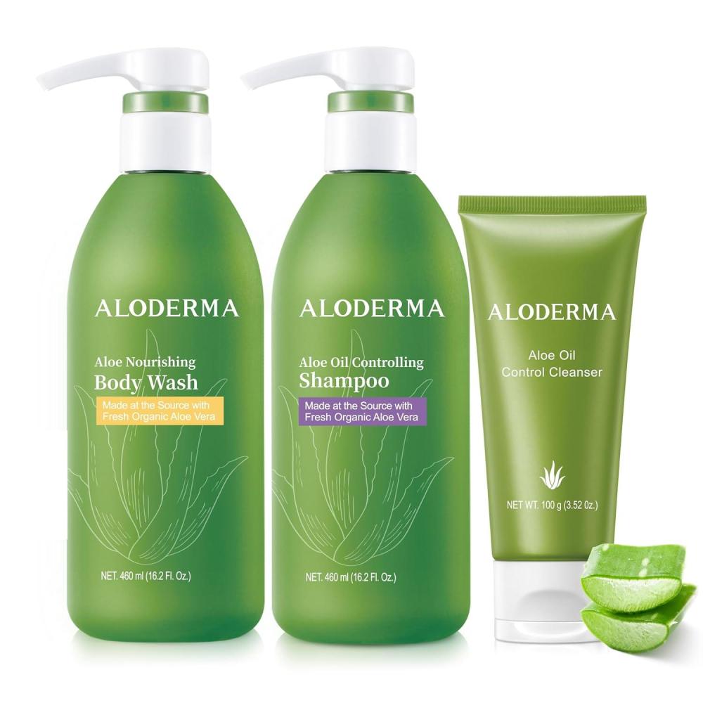 image:imageAloderma Aloe Shower Set  Nourishing Body Wash Oil Controlling Shampoo Oil Controlling Facial Cleanser