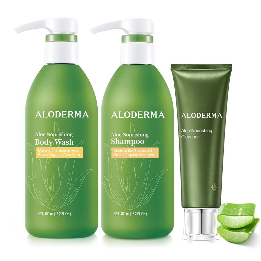 image:imageAloderma Aloe Shower Set 3 pcs  Body Wash Nourishing Shampoo Nourishing Face Cleanser  Hydrating Moisturizing