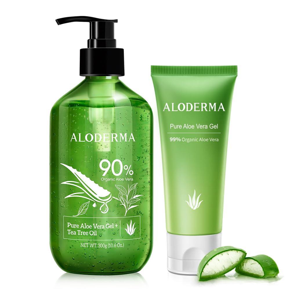 image:imageAloderma Aloe Vera Gels Set 2 Pieces  300g Aloe Vera Gel  Tea Tree Oil 45g Aloe Vera Gel  Hydrating Moisturizing