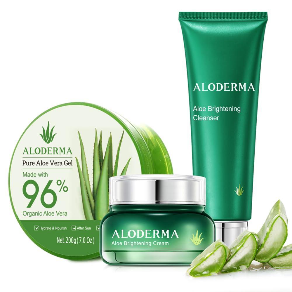 image:imageAloderma Basic Aloe Brightening Skin Care Set  4 Pieces  Cleanser Cream x 2pcs 200g Aloe Vera Gel