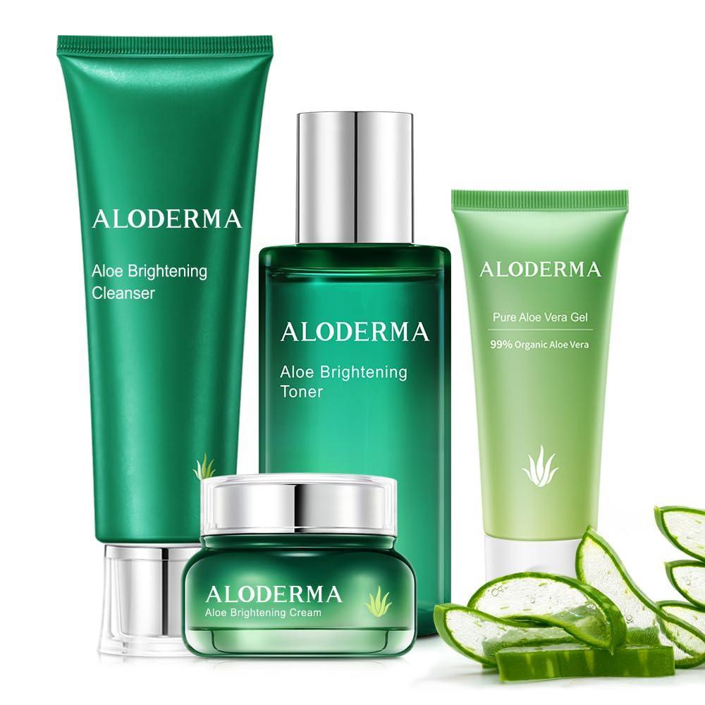 image:imageAloderma Essential Aloe Brightening Skin Care Set  4 Pieces  Gel Cleanser Toner Cream