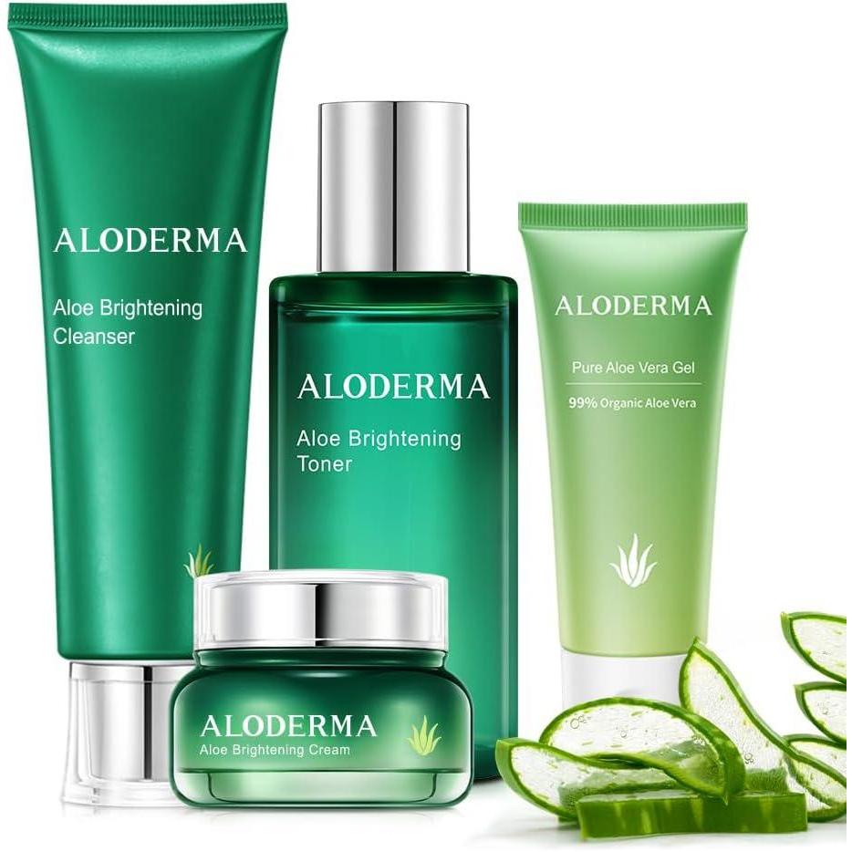 image:imageAloderma Essential Aloe Brightening Skin Care Set  5 Pieces  Gel Cleanser Toner x2pcs Cream