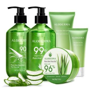 All Purpose Aloe Vera Gel Set – 6 Pieces – 300g Aloe Vera Gel, 300g Aloe Gel + Tea Tree Oil, 200g Aloe Gel, 2pcs x 114g Gel & 45g Gel