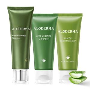 Aloderma Aloe Cleanser Set, 3 Pieces – Nourishing, Soothing, Oil Controlling Cleansers – Face Wash Set