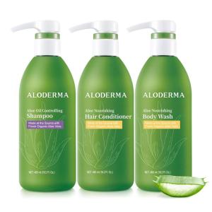 Aloderma Aloe Oil Controlling & Hydrating Set – Oil Controlling Shampoo, Nourishing Conditioner, Nourishing Body Wash
