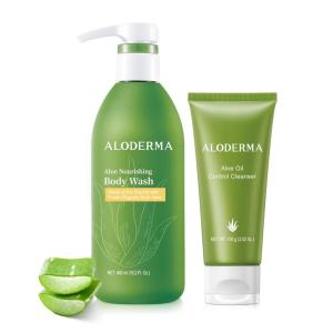 Aloderma Aloe Shower Set – Nourishing Body Wash, Oil Controlling Facial Cleanser – Hydrating, Light, Moisturizing