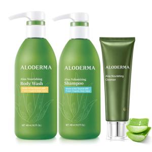 Aloderma Aloe Shower Set, 3 pcs – Nourishing Body Wash, Volumizing Shampoo, Nourishing Cleanser – Hydrating, Moisturizing