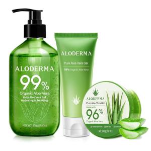 Aloderma Aloe Vera Gel Set, 3 Pieces – 500g Aloe Vera Gel, 200g Aloe Vera Gel, 114g Aloe Vera Gel