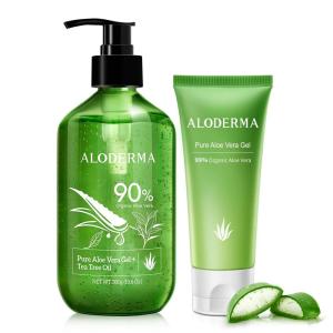 Aloderma Aloe Vera Gels Set, 2 Pieces – 300g Aloe Vera Gel + Tea Tree Oil, 114g Aloe Vera Gel – Hydrating, Soothing, Moisturizing