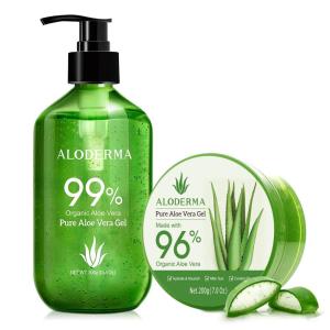 Aloderma Aloe Vera Gels Set, 2 Pieces – 300g Aloe Vera Gel, 200g Aloe Vera Gel – Hydrating, Soothing, Moisturizing