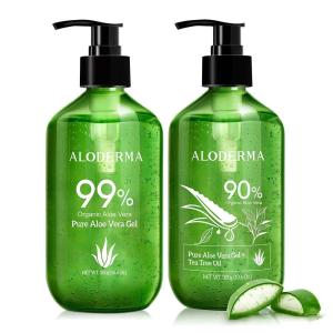 Aloderma Aloe Vera Gels Set, 2 Pieces – 300g Aloe Vera Gel, 300g Aloe Vera Gel + Tea Tree Oil – Hydrating, Soothing, Moisturizing