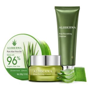 Aloderma Basic Aloe Firming & Nourishing Set – 3 Pieces – Firming Cleanser, Firming Cream, 200g Aloe Vera Gel