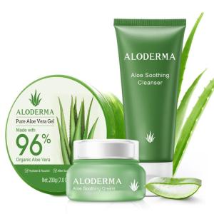 Aloderma Basic Aloe Soothing & Repairing Skin Care Set – 4 Pieces – Soothing Cream x 2pcs, Soothing Cleanser, 200g Aloe Vera Gel