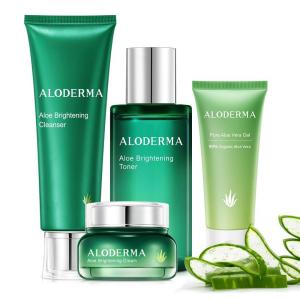 Aloderma Essential Aloe Brightening Skin Care Set – 5 Pieces – Gel, Cleanser, Toner, Cream x2pcs