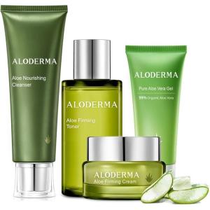 Aloderma Essential Aloe Firming & Rejuvenating Skin Care Set – 5 Pieces – Gel, Cleanser, Toner x2, Cream
