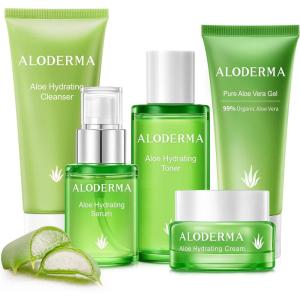 Aloderma Signature Aloe Vitality Hydrating Set – 6 Pieces – Gel, Cleanser, 2X Toner, Serum, Cream