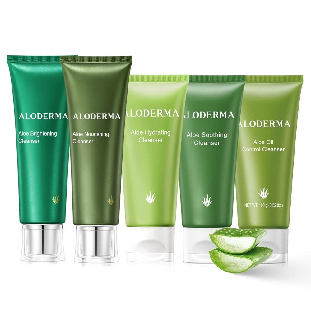 image:imageAloderma Aloe Cleanser Set 5 Pieces  Hydrating Face Wash Nourishing Facial Wash Soothing Wash Brightening Oil Control Cleansers